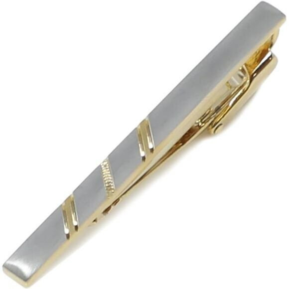 Silver Gold Tie Clip Set for Men Classic Two Tone Tie Bar Gift Box Included - Picture 2 of 8